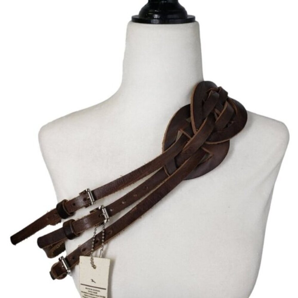 New Brave Braided Three Straps Leather Belt Ecological Brown Size 32
